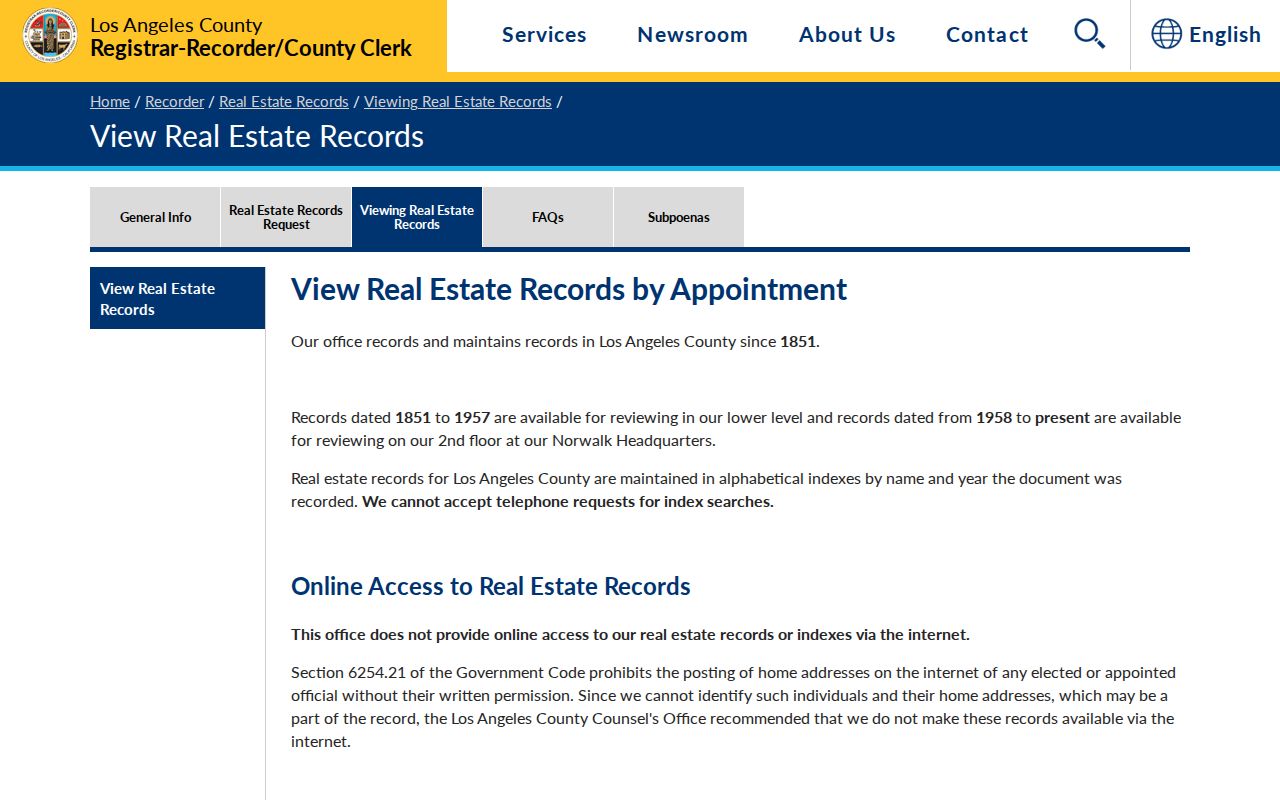West Covina residents directory Los Angeles County recorder access notice