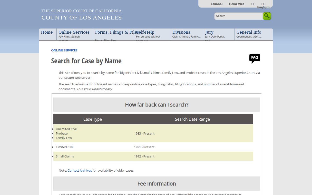 West Covina resident lookup Los Angeles Superior Court party search