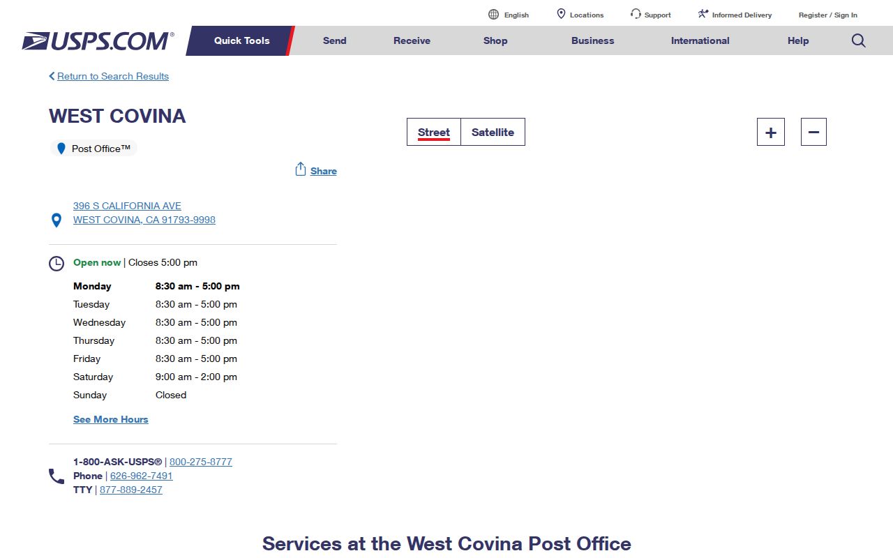 West Covina ZIP code directory Post Office location record